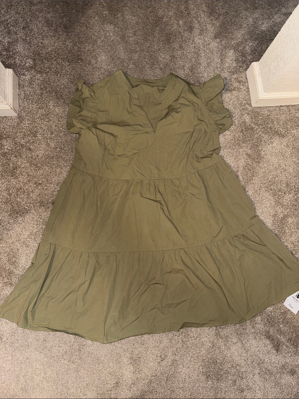 Women’s Olive Tiered Short Sleeve Dress
